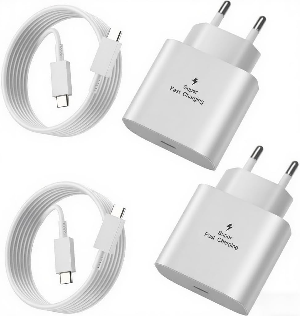 2x 25W USB-C Schnellladegeraet mit 2 m Kabel fuer Samsung iPhone