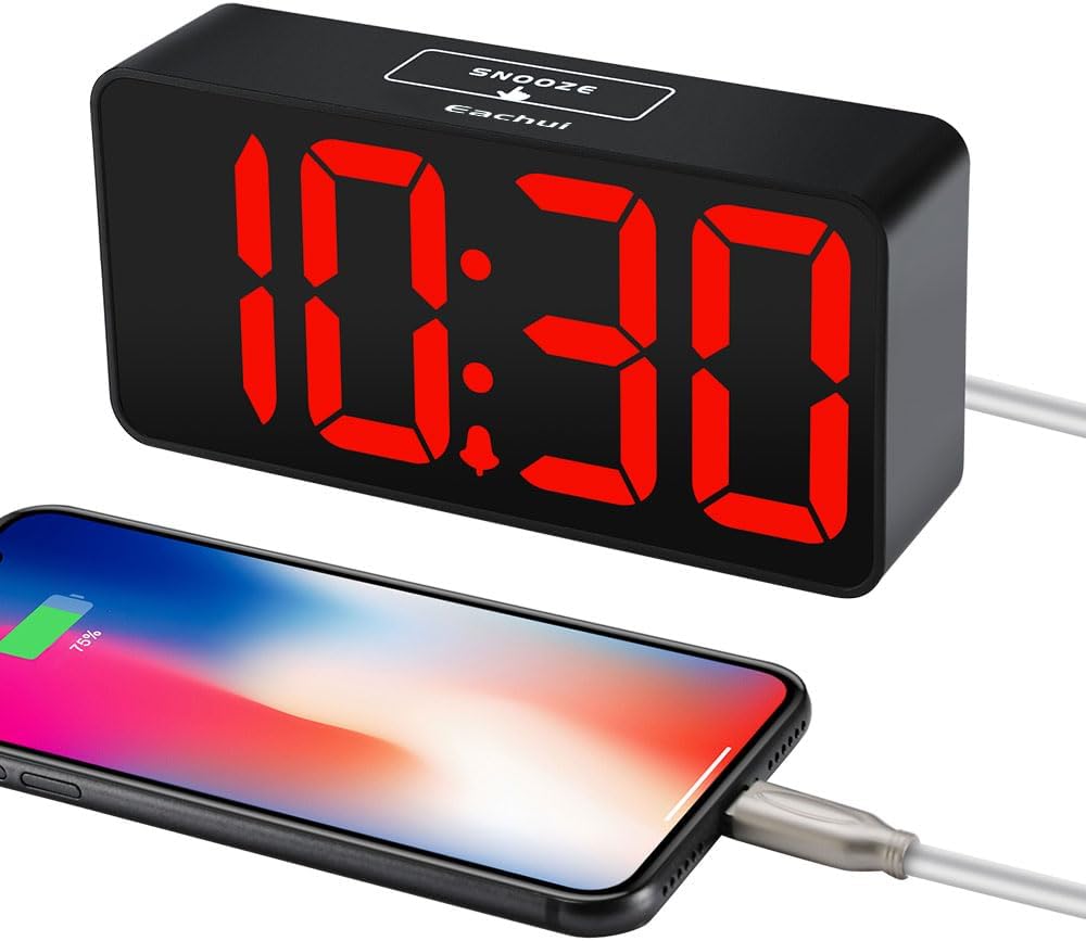 Digitaler LED Wecker gross Ziffern dimmbar USB Snooze 12/24 h Schwarz Weiss