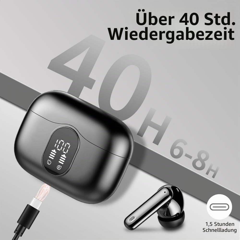 Btootos Bluetooth 5.3 In-Ear Kopfhoerer Sport ENC 40h Akkulaufzeit LED Anzeige Hi
