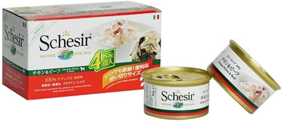 Schesir Dog Hundefutter nass verschiedene Sorten Huehnerfilet mit Lamm 6x4x85g