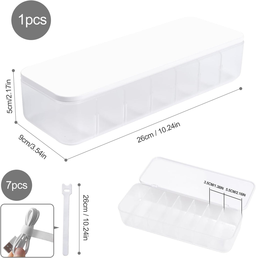 Kabelaufbewahrungsbox transparent 2er Set mit Faechern und Kabelbindern