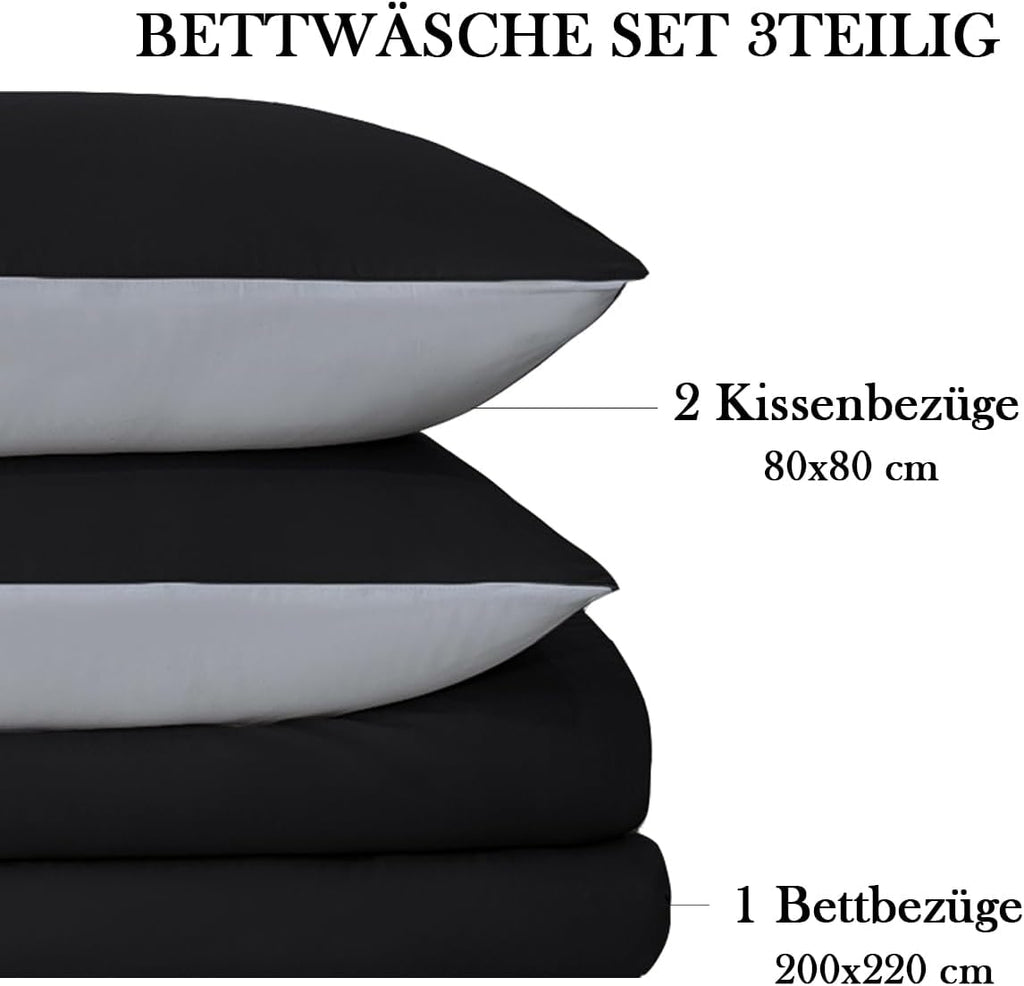Bettwaesche 135x200 cm 4-teilig Microfaser Wendebettwaesche Anthrazit/Grau