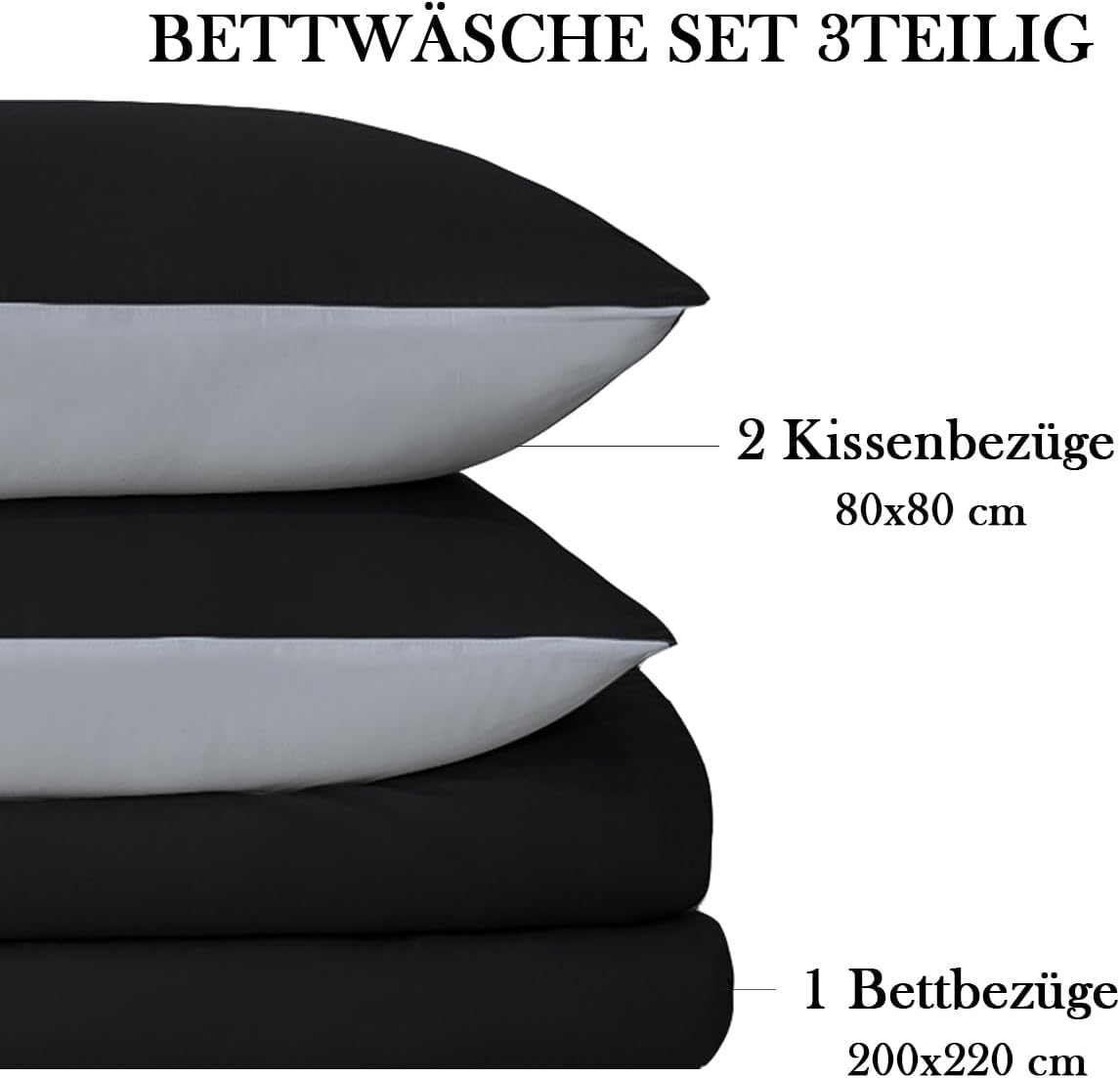 Bettwaesche 135x200 cm 4-teilig Microfaser Wendebettwaesche Anthrazit/Grau
