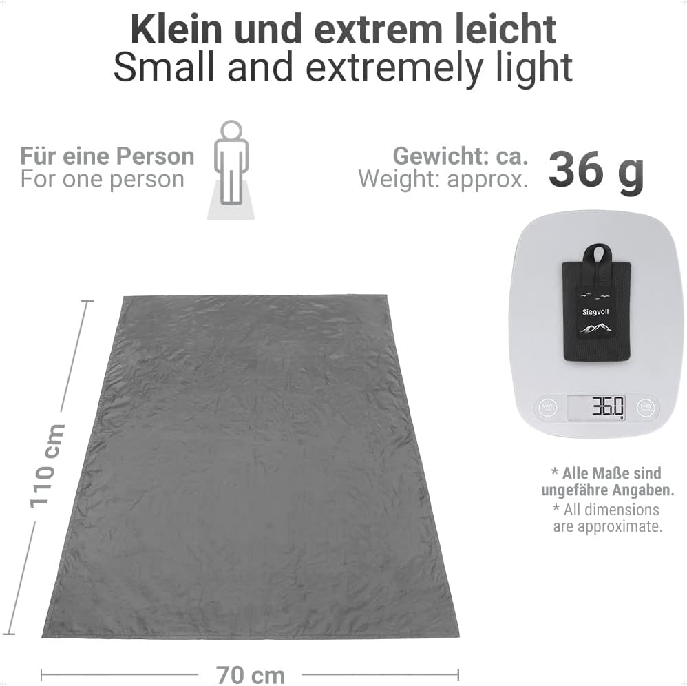 Siegvoll ultraleichte Picknickdecke 70 x 110 cm Strand Camping Reise (Schwarz)