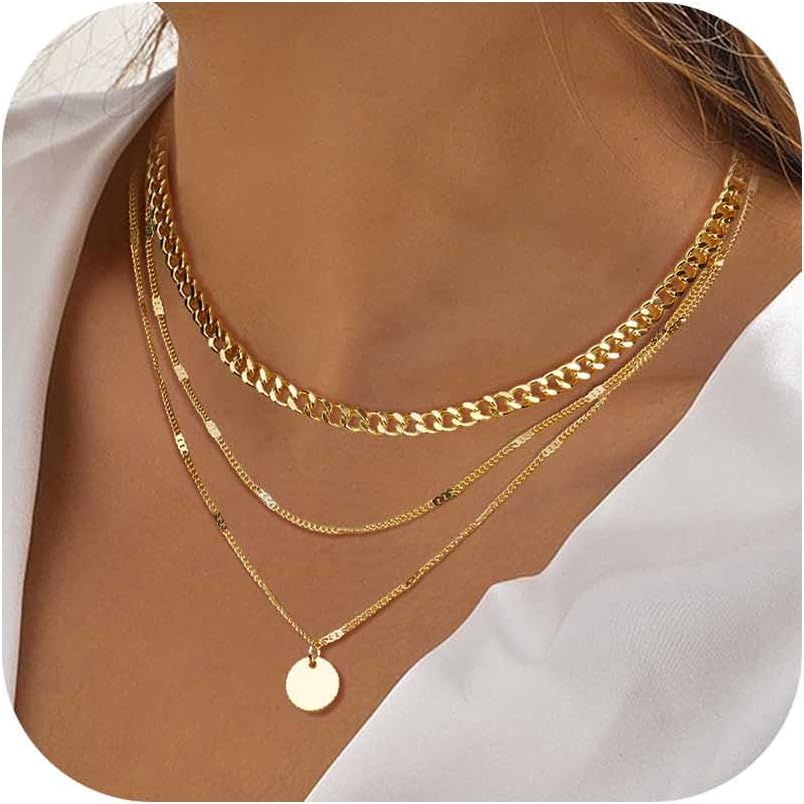 LOLIAS Damenkette 3er Set Gold Roségold Silber Layering mit Anhaengern