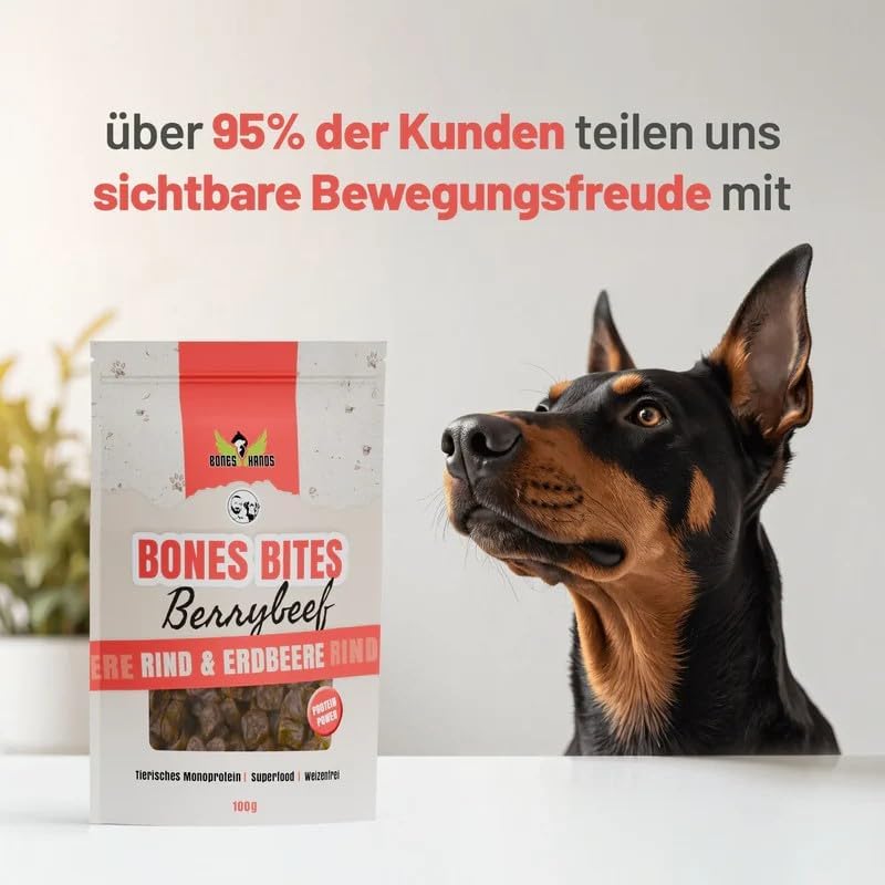 Bones Bites Berry’Beef Hundeleckerlis 80% Rind 8% Erdbeere getreidefrei