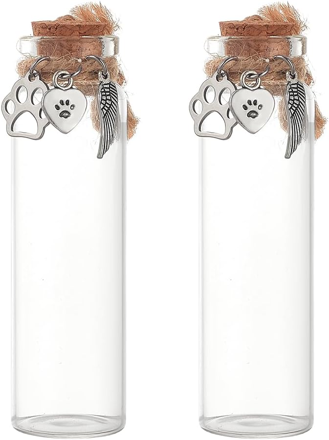 2x Mini Glasherz Erinnerungsflasche Haustier Urne für Tierhaare