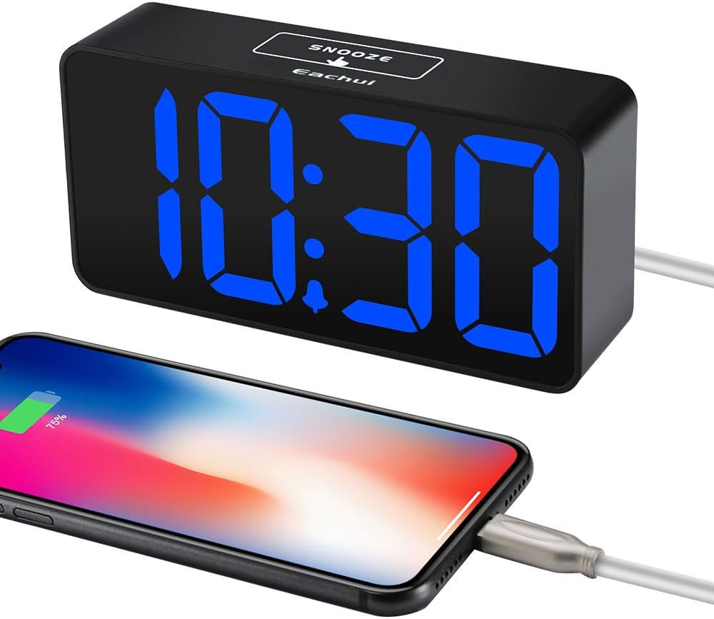 Digitaler LED Wecker gross Ziffern dimmbar USB Snooze 12/24 h Schwarz Weiss