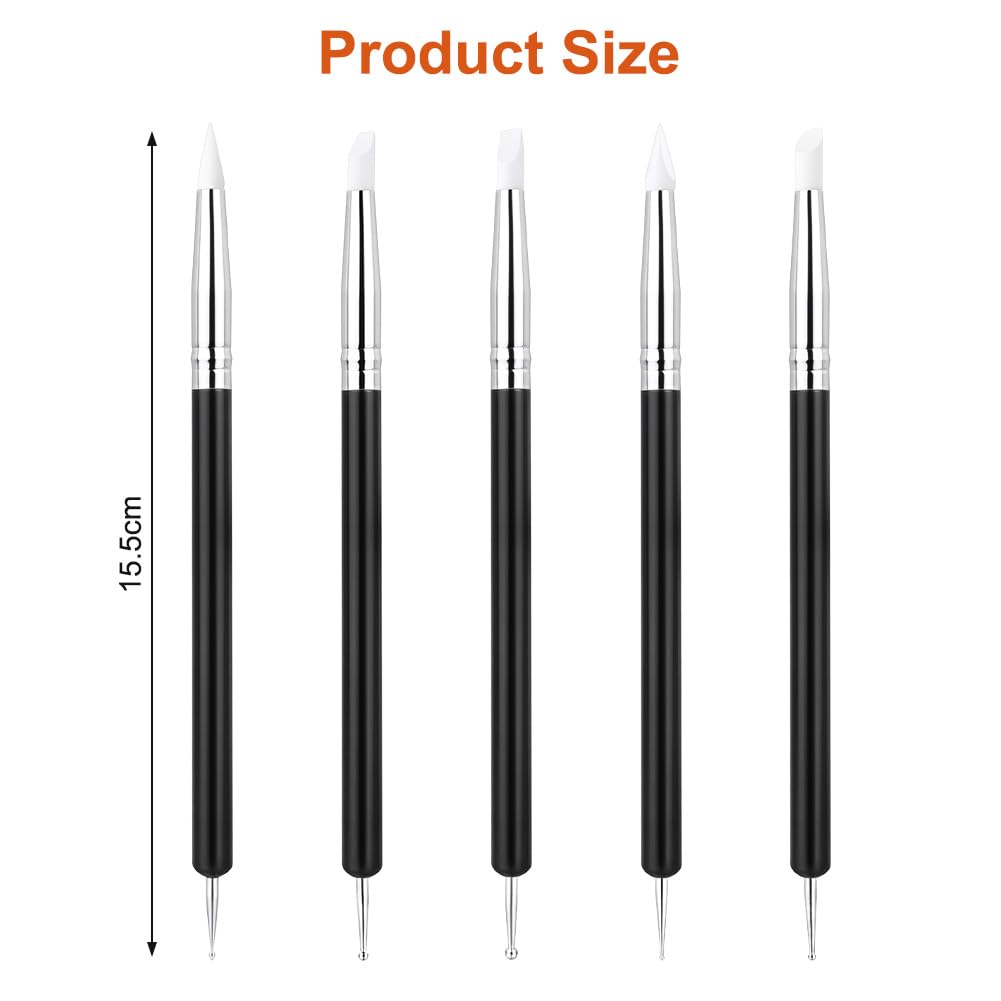 5er Set Silikon Nagelpinsel doppelseitig Modellierpinsel Schwarz