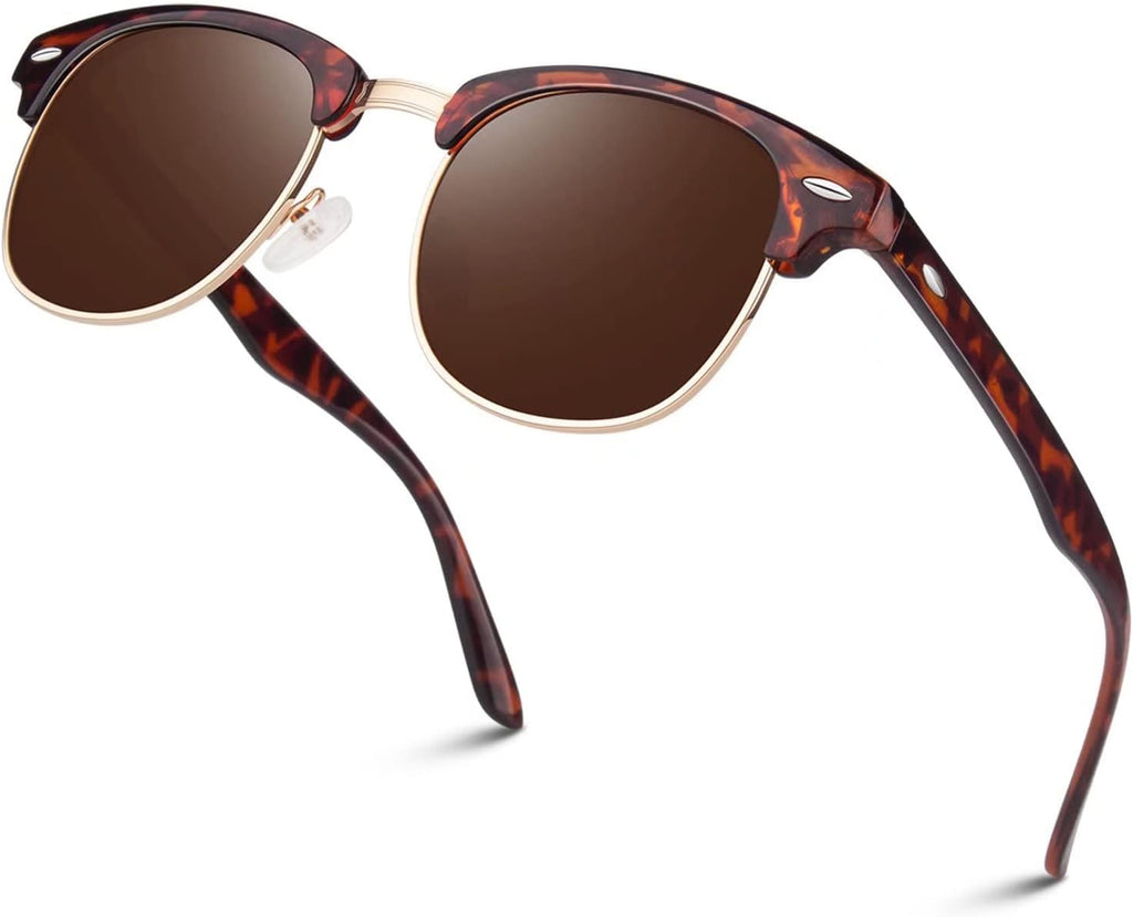LINVO Polarisierte Sonnenbrille Herren Damen Halbrahmen UV400 Retro Fahren Angel