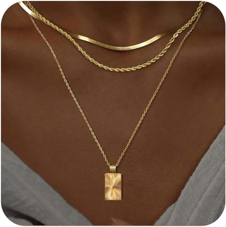Layered Halsketten Set Damen 3 Stueck Silber 925 Gold beschichtet verstellbar