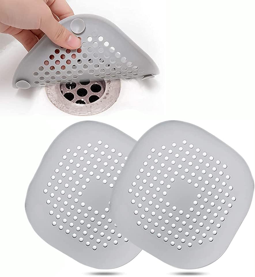 Abflusssieb Silikon 2er Set Grau Weiss - Dusche Badewanne Haarfaenger