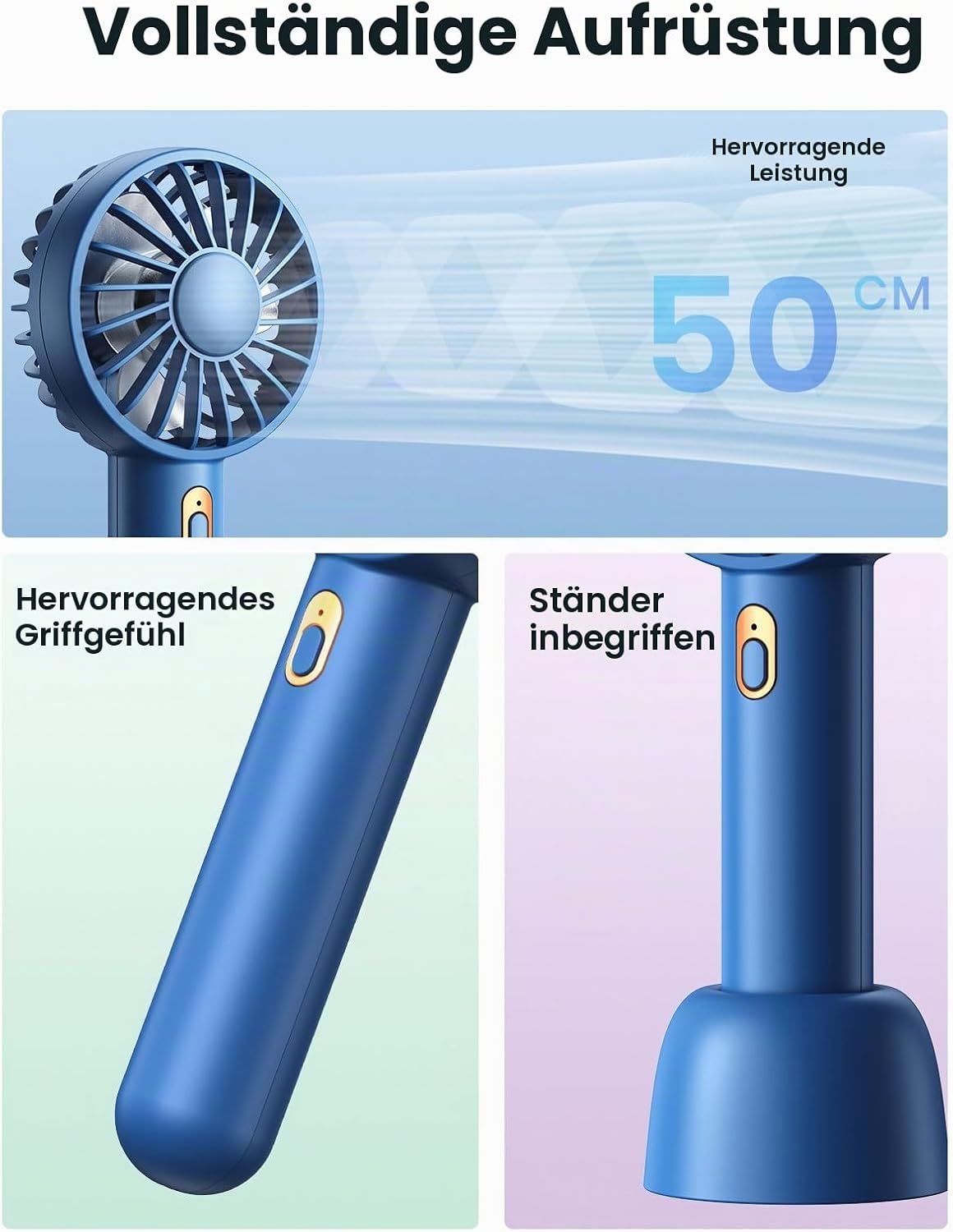 Warmco Handventilator 2er Set USB wiederaufladbar 3 Geschwindigkeiten Tisch/Hand