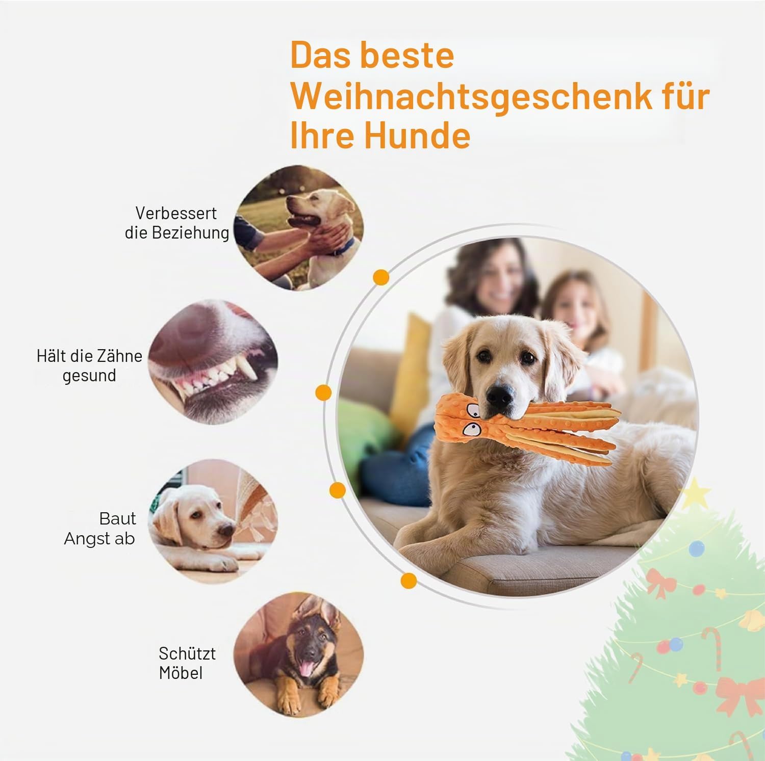 Hundespielzeug Krake Pluesch mit Quietschie und Crinkle fuer kleine und mittelgross