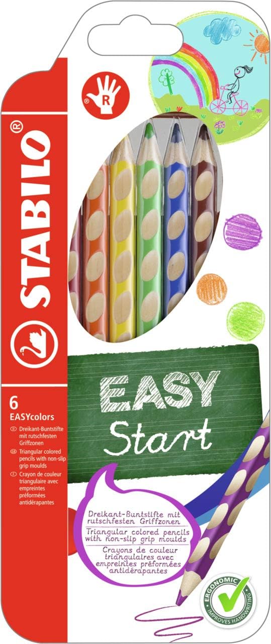 Easycolors Ergonomische Buntstifte fuer Rechtshaender 12er Set mit Spitzer