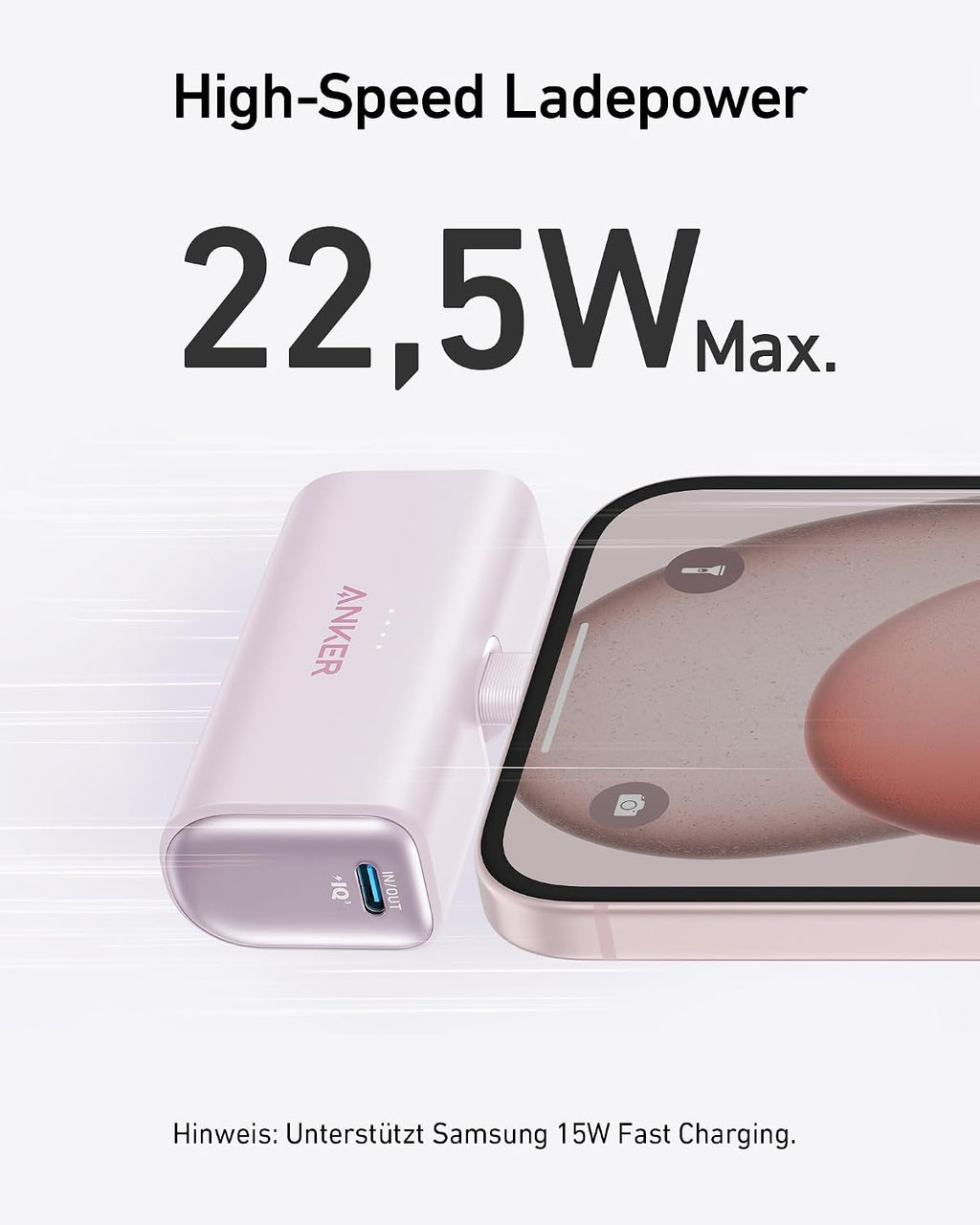 Anker Nano Powerbank 5000 mAh 22,5 W mit klappbarem USB-C Stecker kompatibel mit