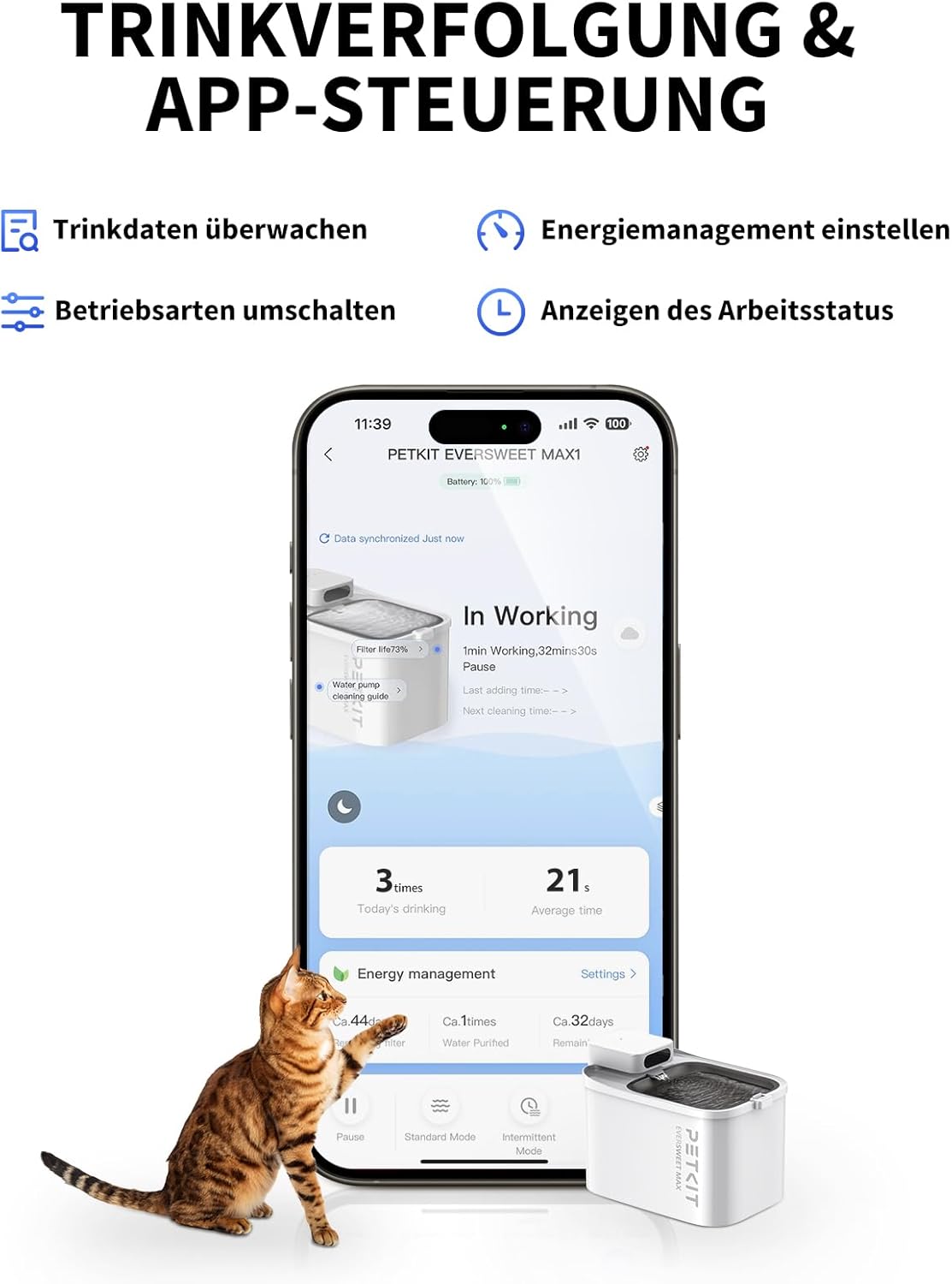 PETKIT Trinkbrunnen Edelstahl BPA-frei leise 26 dB Bewegungssensor spuelmaschi