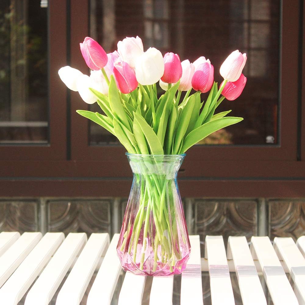Kuenstliche Tulpen Real Touch 24 Stueck bunt Kunstblumen Strauss