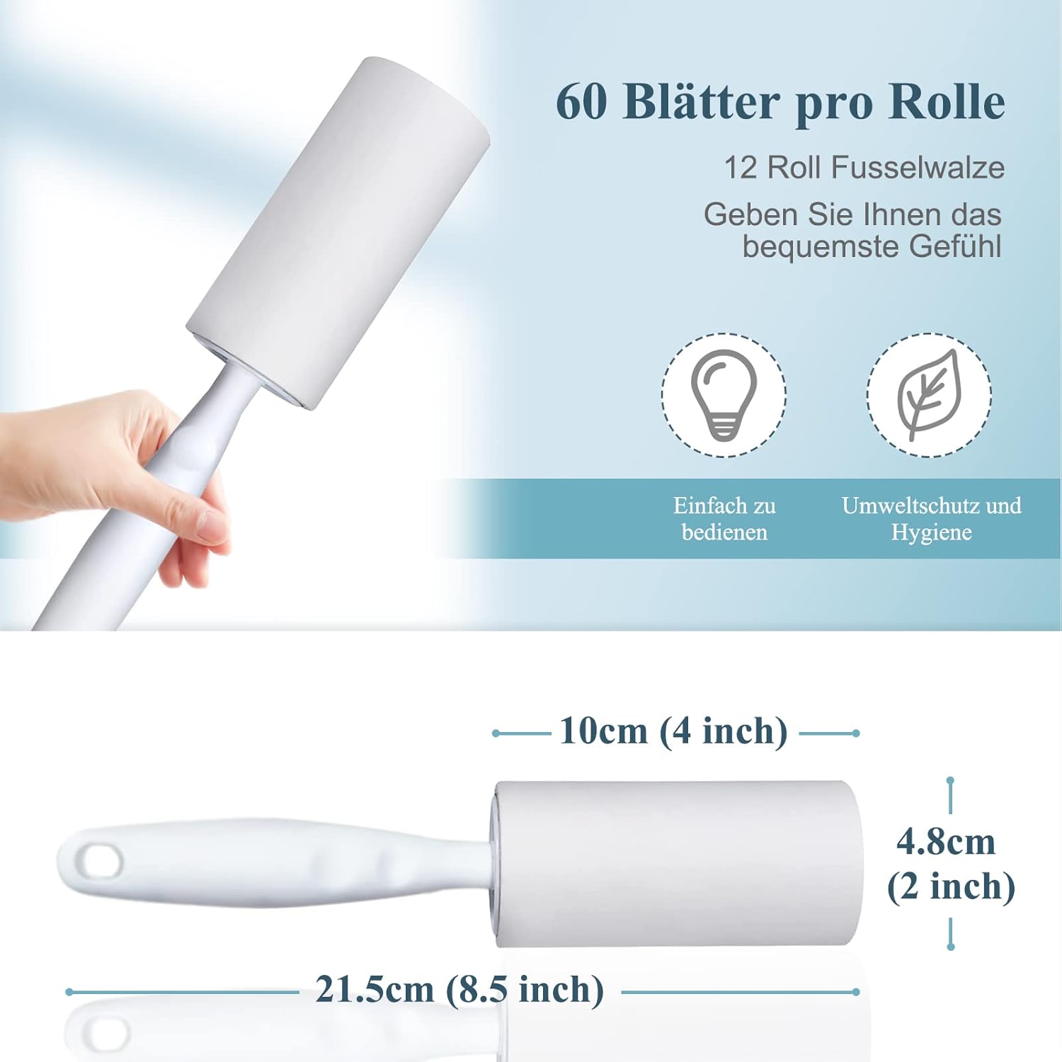 Fusselrollen Set 6 Rollen + 2 Abroller mit Staubschutzhuelle, 60 Blatt/Rolle