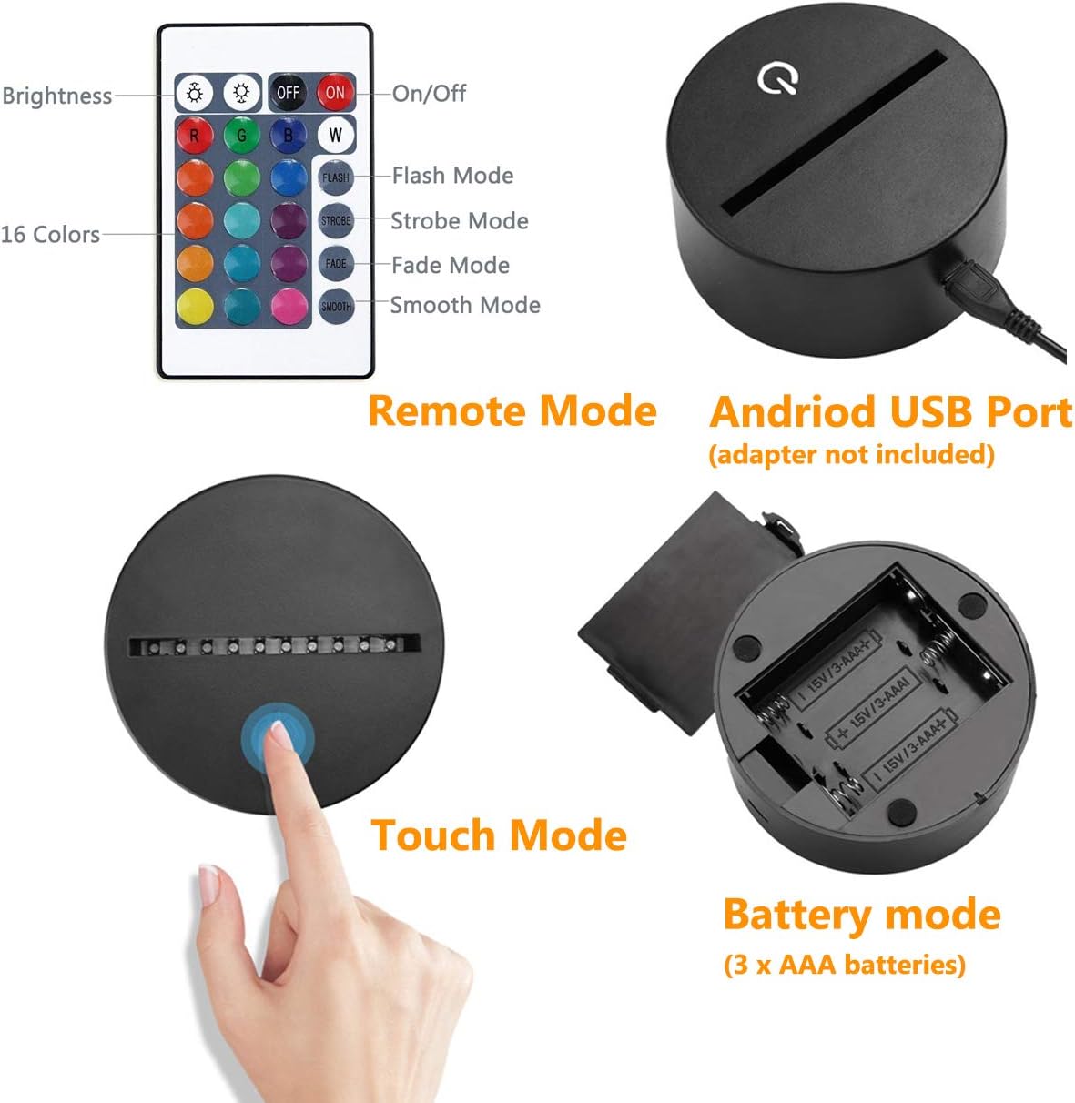 Lightzz 3D Gamepad Nachtlicht 16 Farben Touch Fernbedienung Timer