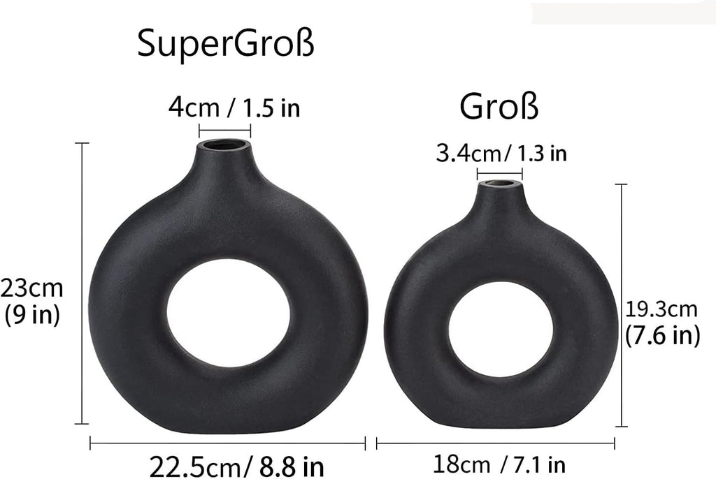 Donut Vasen 2er Set Weiss Matt Boho Nordic Deko Keramikvase