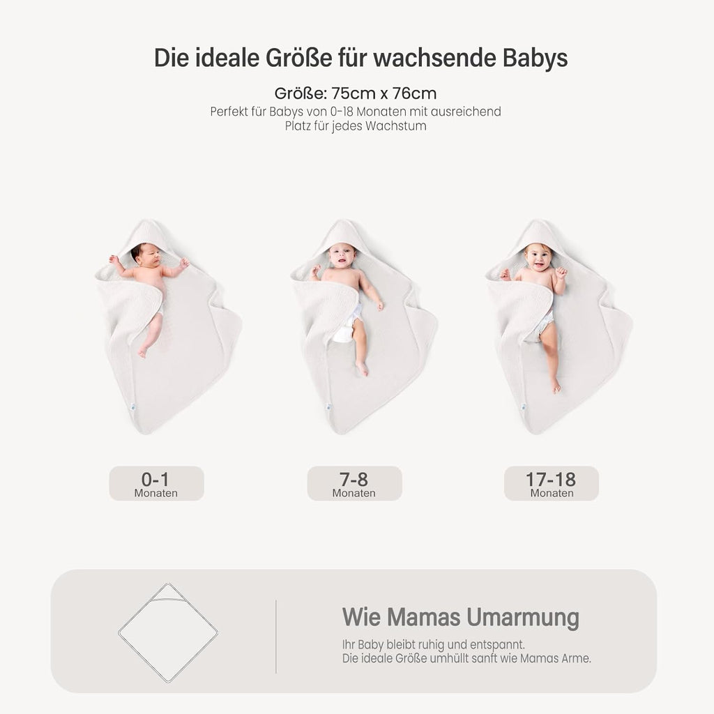 Baby Kapuzenhandtuch Musselin Baumwolle 75 x 76 cm Oeko‑Tex