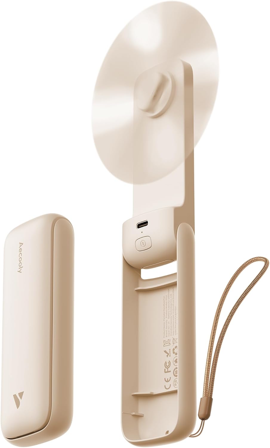 Aecooly schlanker Mini USB-Taschenventilator Akku bis 24 Std. Beige