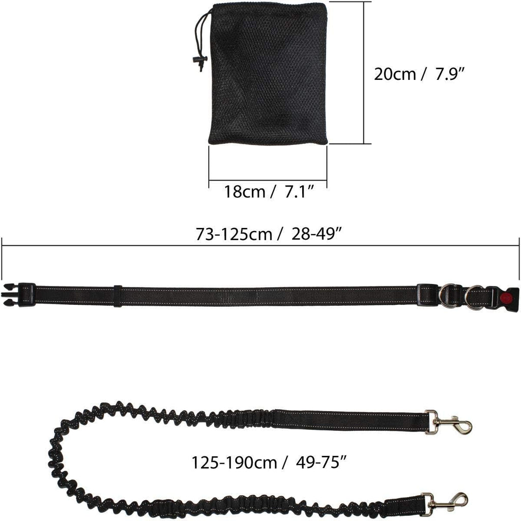 Hundeleine Freihand mit Hüftgurt Bungee Leine mit Tasche Schwarz