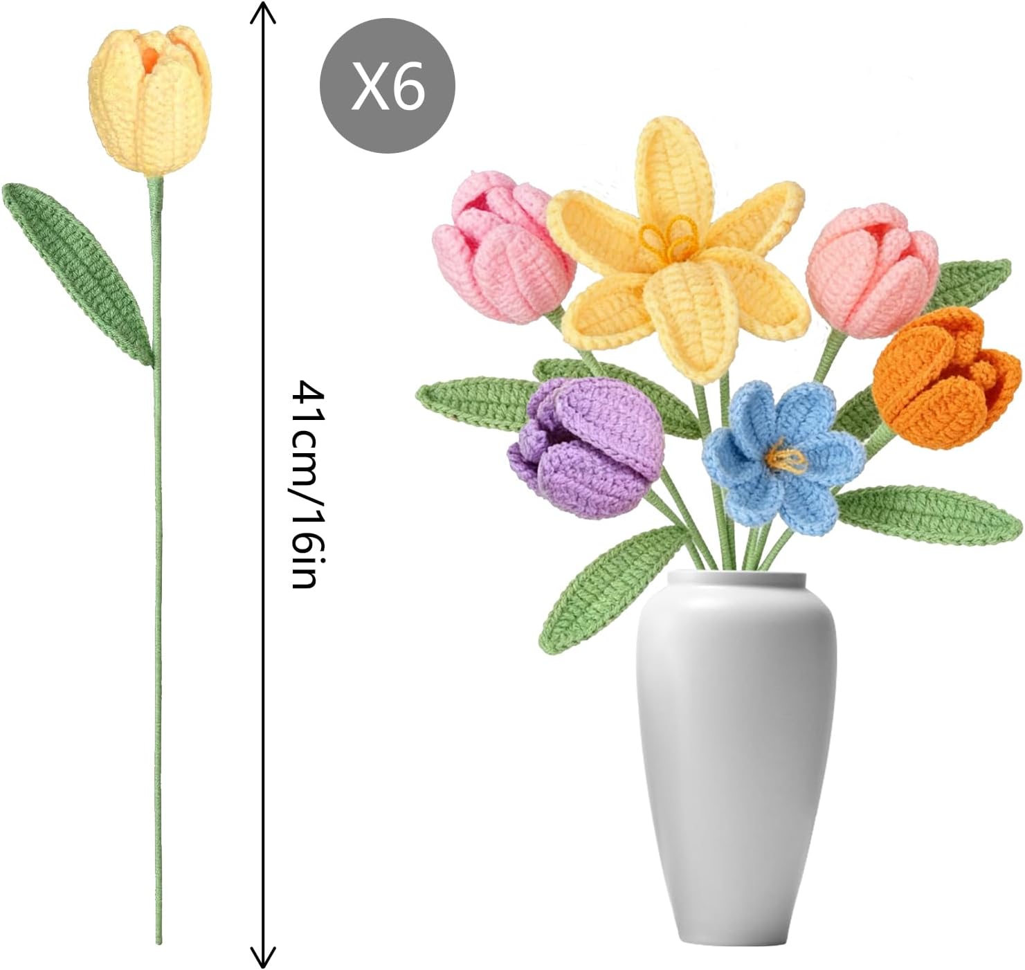 Gehaekelte Tulpen Kunstblumen 6er Set handgemachter Blumenstrauss