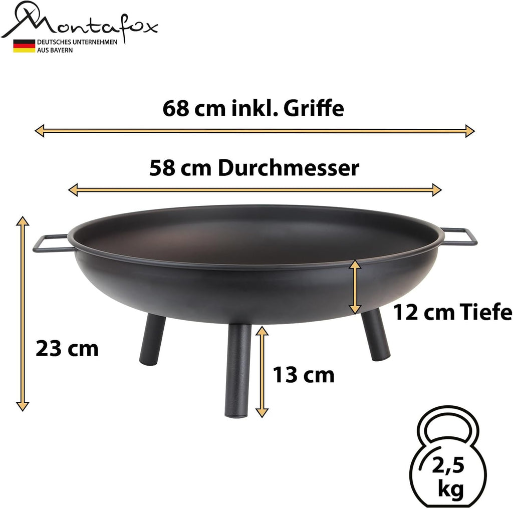 Montafox Feuerschale aus Metall Ø 58 cm fuer Garten Terrasse Lagerfeuer