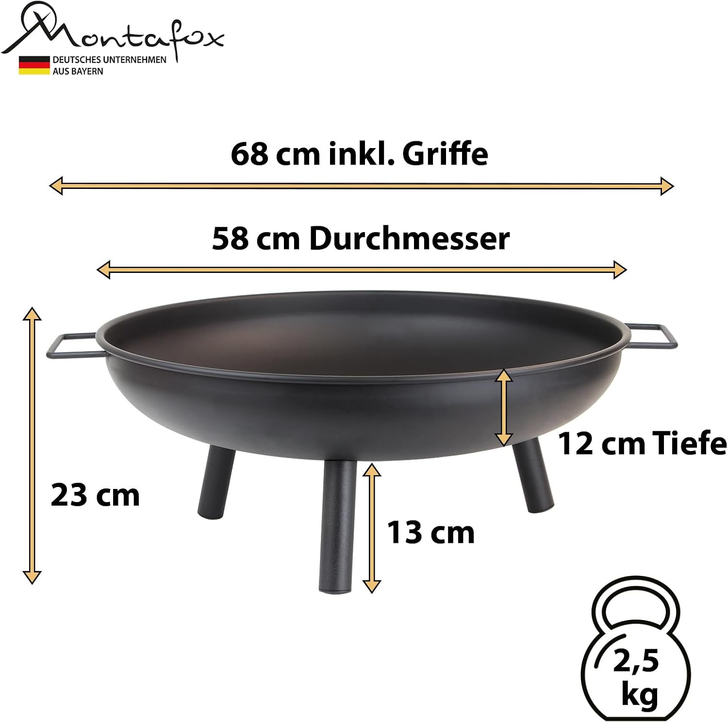 Montafox Feuerschale aus Metall Ø 58 cm fuer Garten Terrasse Lagerfeuer