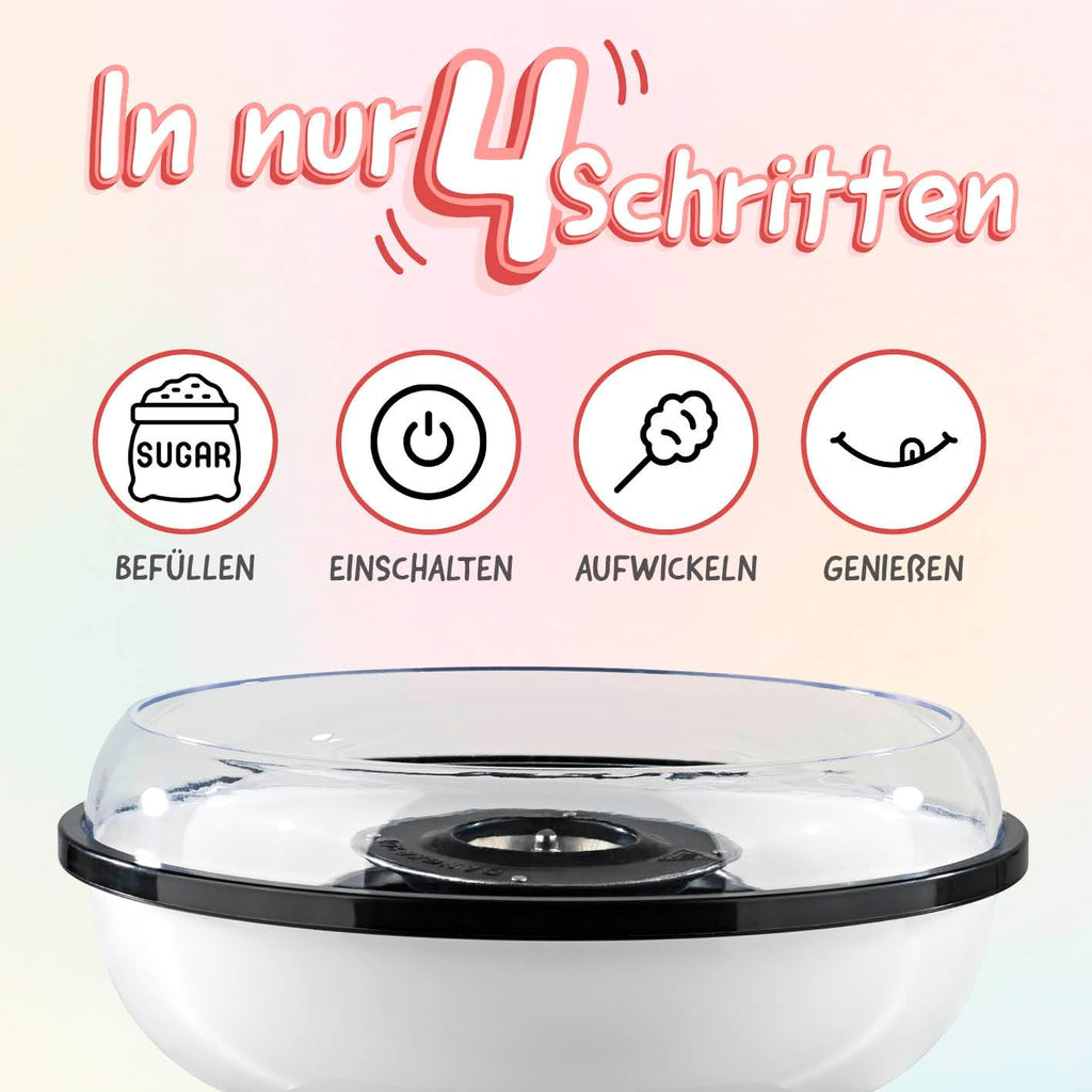 GOURMETmaxx Zuckerwattemaschine Retro mit Staebchen und Messloeffel Rot Weiss