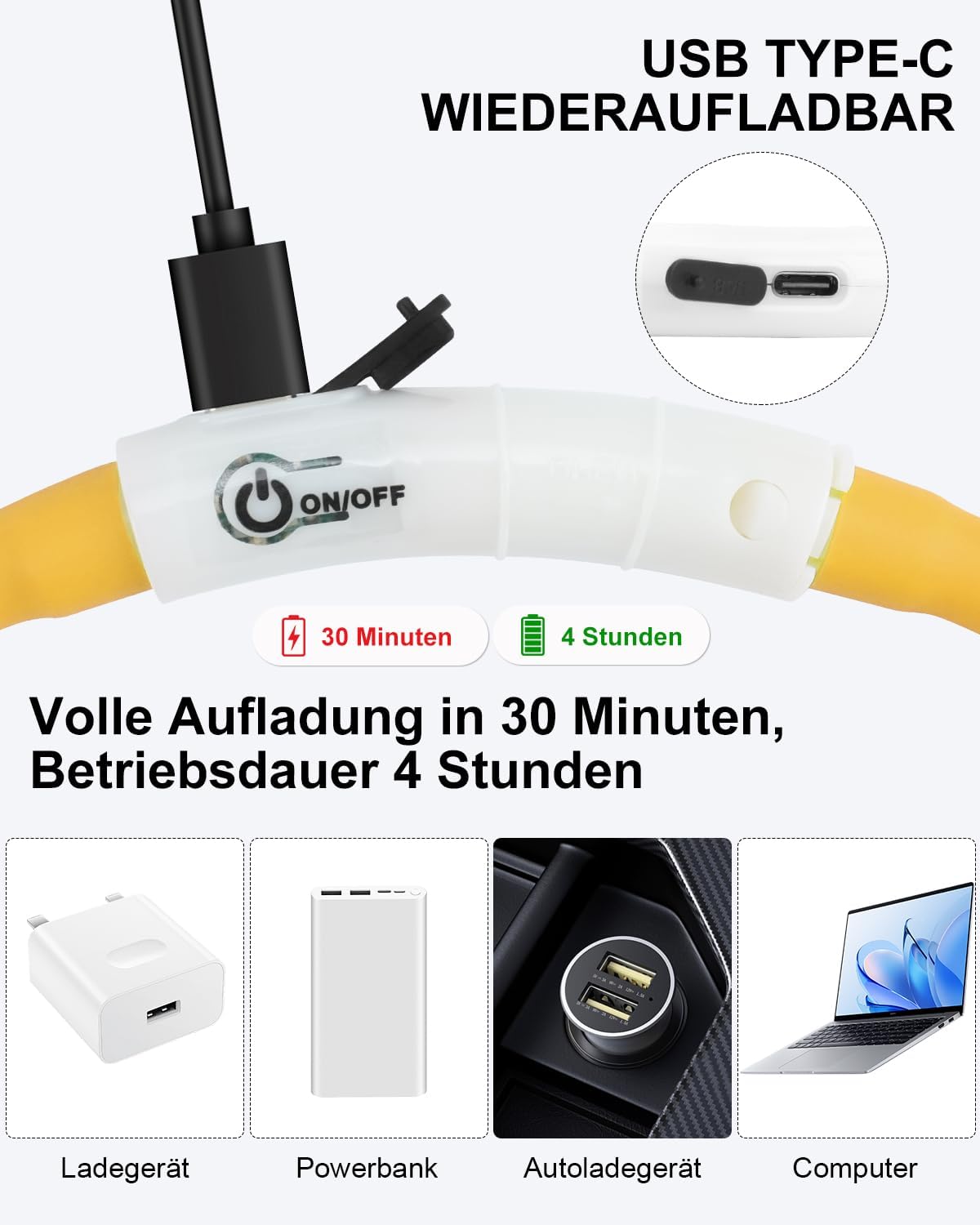Joytale LED Leuchthalsband USB aufladbar Rosa - 3 Modi fuer kleine bis grosse Hund