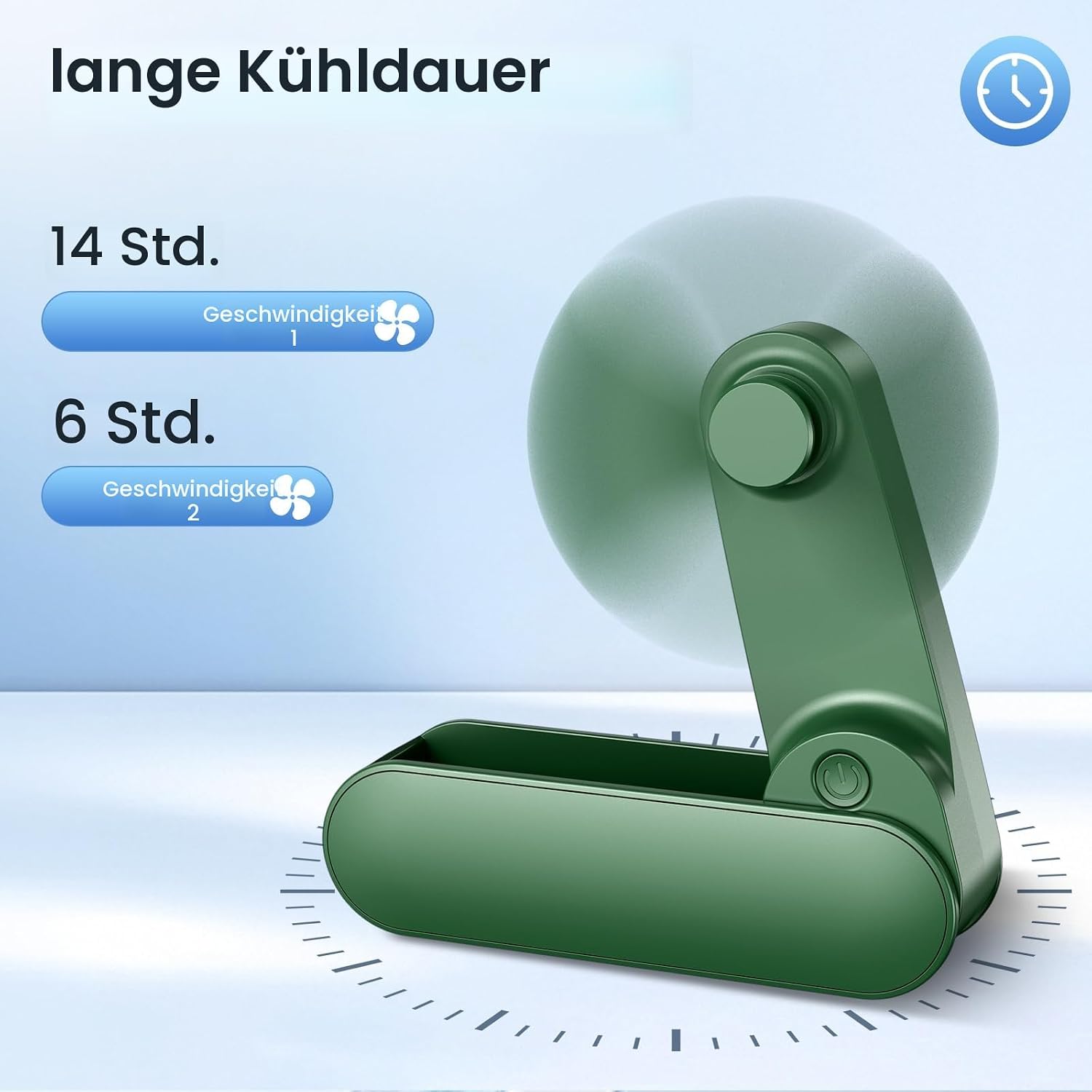 Handventilator Mini Akku USB 14 Std 2 Stufen leise faltbar Tischventilator Reise