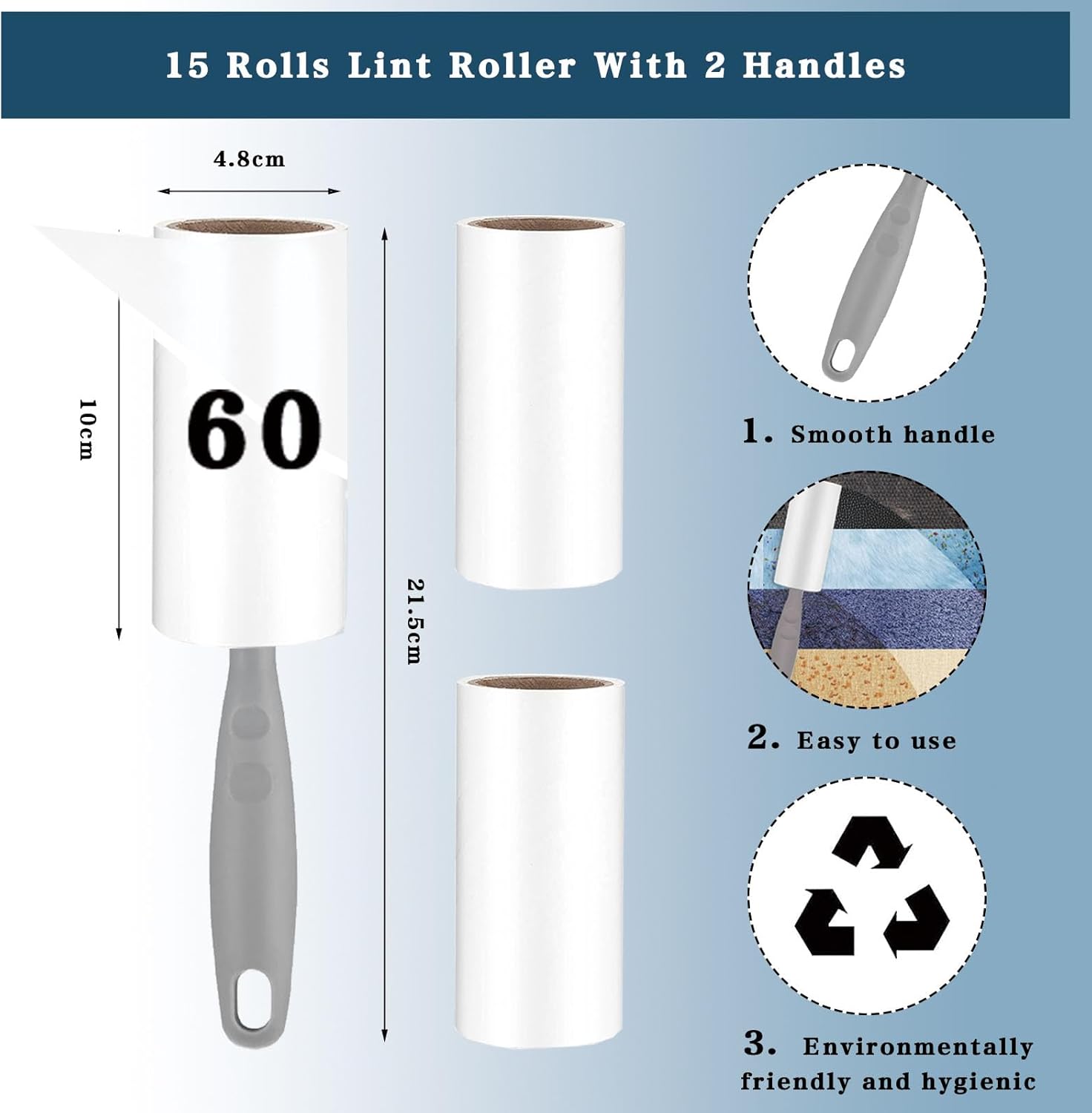 Fusselrolle 12 Rollen 720 Blatt 10cm mit Abroller und Schutzkappen fuer Tierhaare