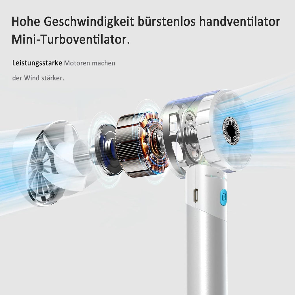 Handventilator Akku wiederaufladbar USB Metall Mini 7000 rpm Tragbar Turbo