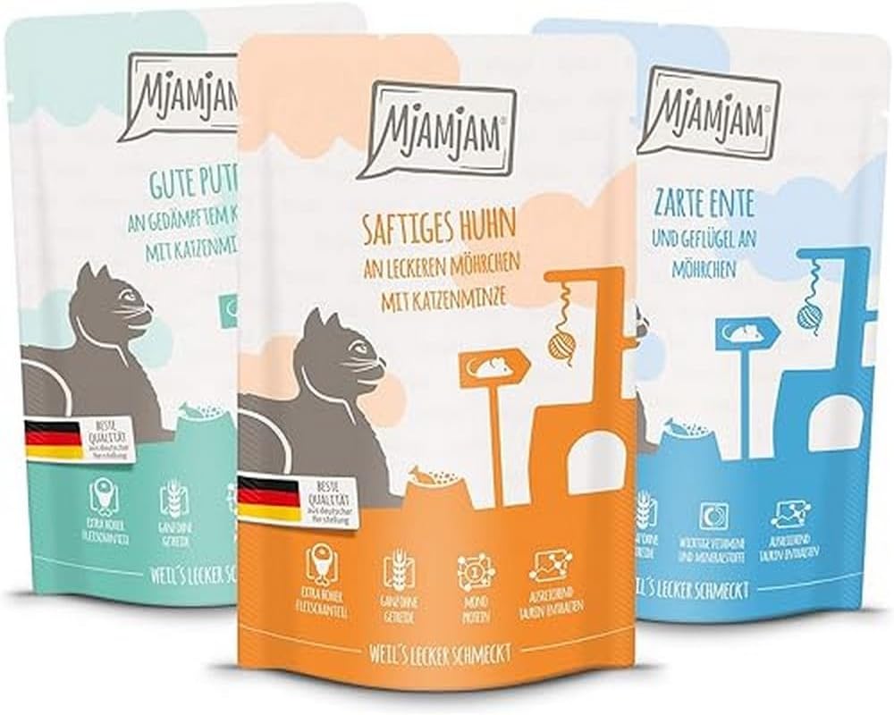 Mjamjam Katzen Nassfutter 12x125g Huhn Ente Pute getreidefrei