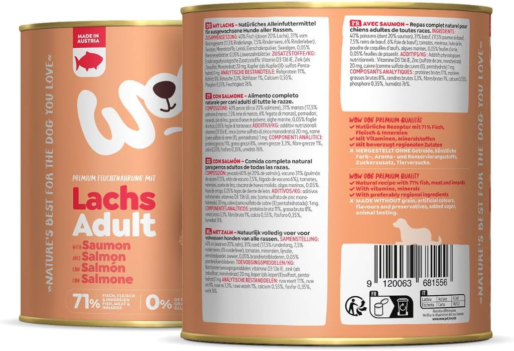 WOW Dog Nassfutter Lachs Dose 6er Pack - verschiedene Sorten, ge