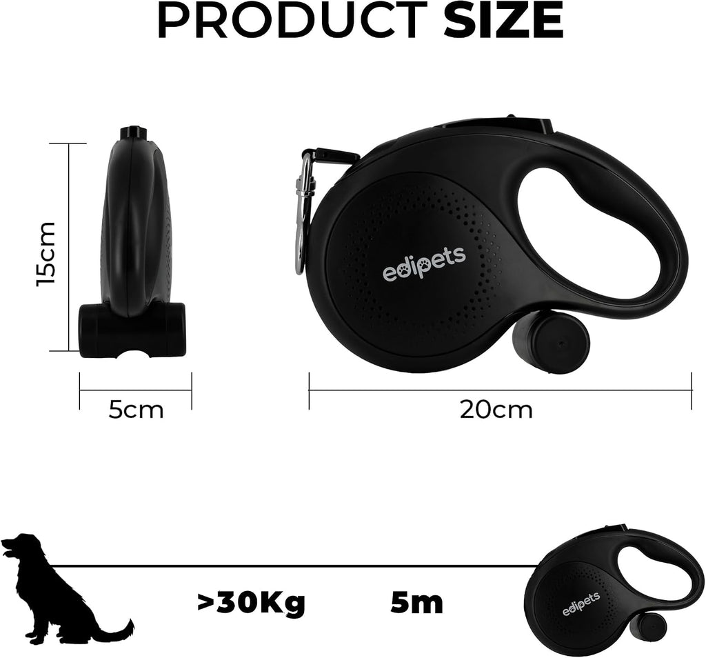 Edipets Hundeleine 5 m ausziehbar Rueckziehbar Training Spaziergang Schwarz