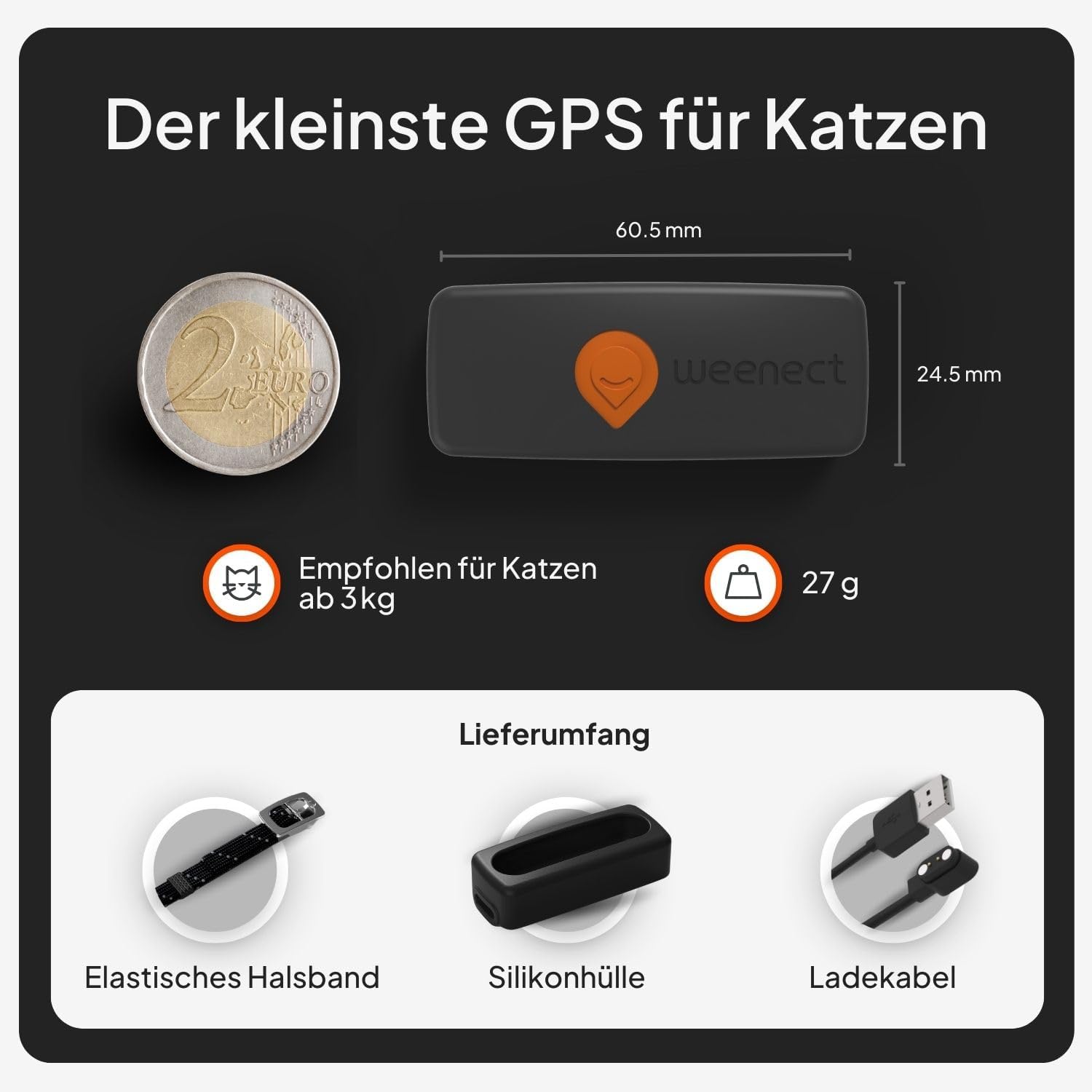 Weenect XS GPS Katzen Tracker mit Halsband, Echtzeit Ortung, ohne Distanzlimit