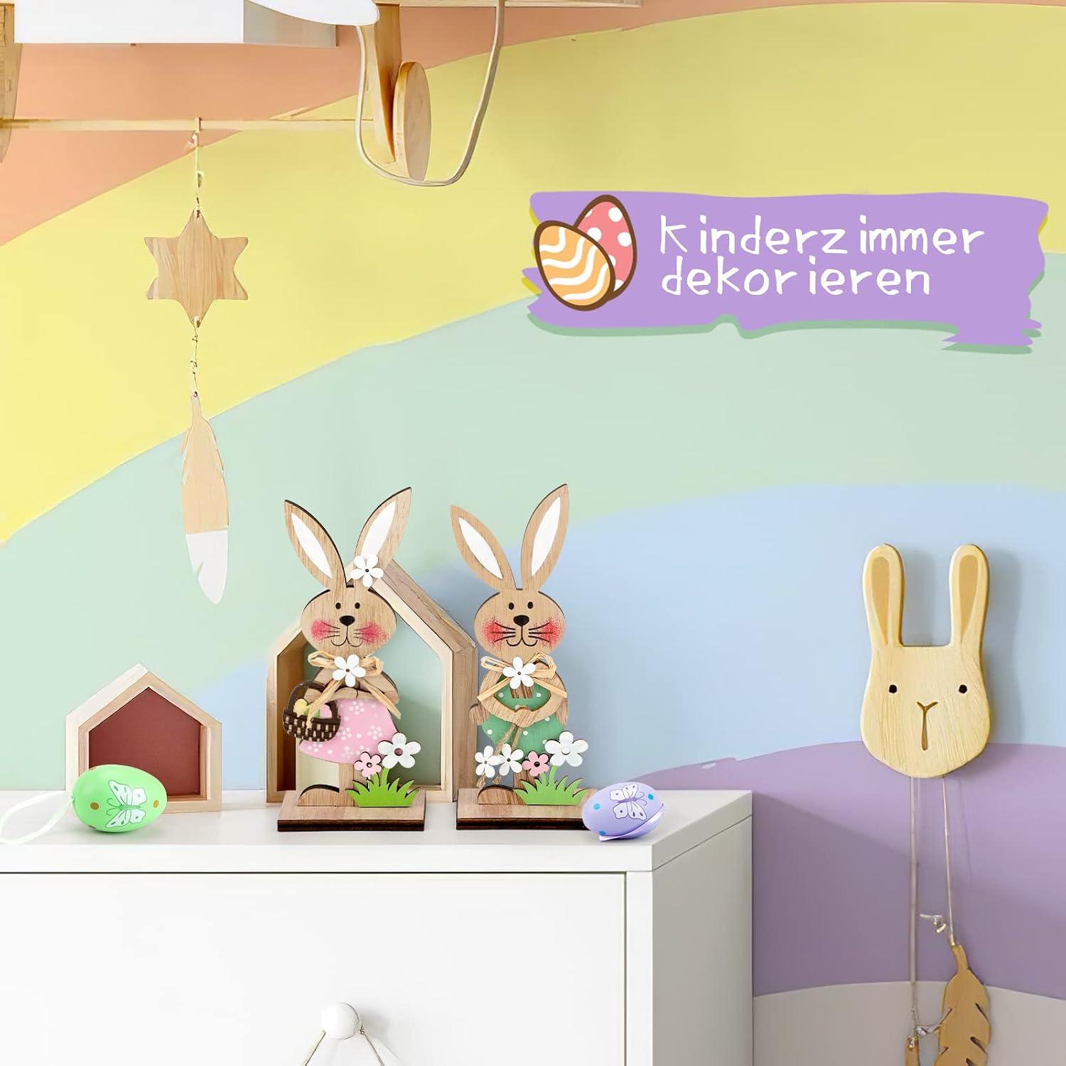 Holz Osterhase Deko Aufsteller 2er Set Osterdeko Hase Figur