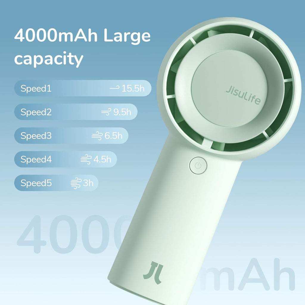 JISULIFE Turbo Handventilator Akku 4000mAh 5 Stufen 16h Laufzeit Braun