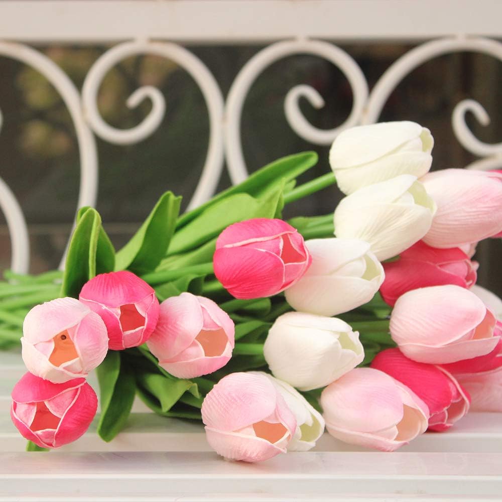 Kuenstliche Tulpen Real Touch 24 Stueck bunt Kunstblumen Strauss