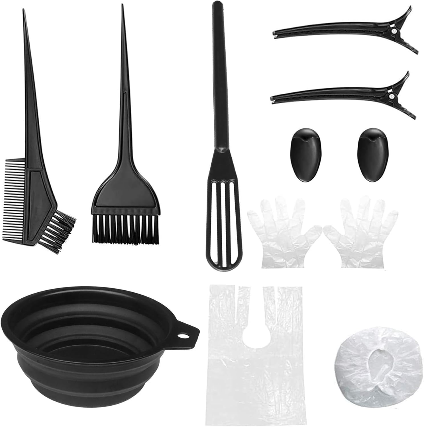 5er Set Haarfaerbepinsel mit Schale, Buerste, Kamm und Ohrenabdeckung