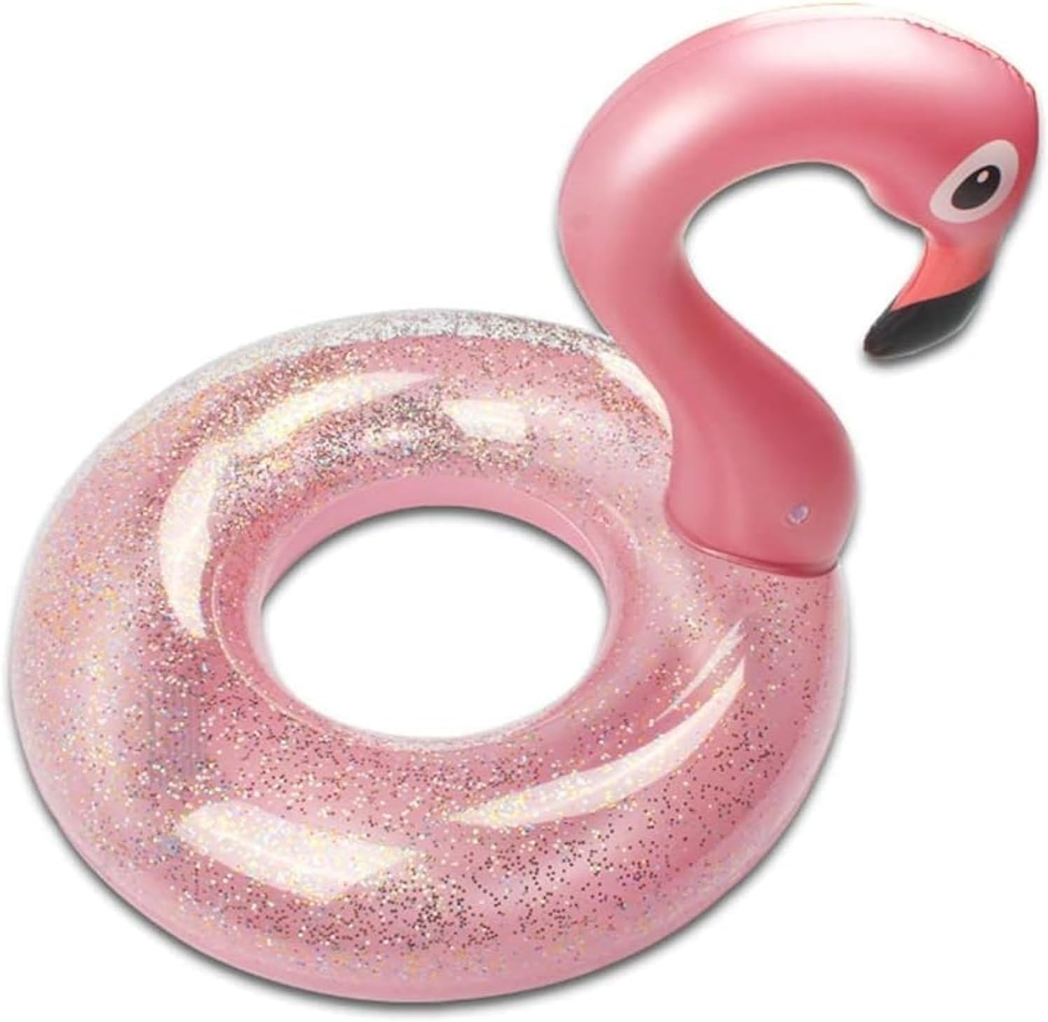 Aufblasbarer Flamingo Schwimmring Rosa mit Glitzer fuer Erwachsene und Kinder