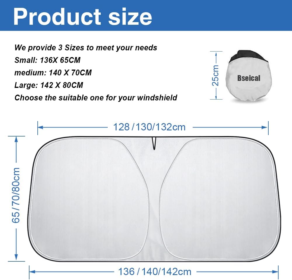 Bseical Sonnenschutz Frontscheibe 136×65 cm Innen Sonnenblende UV Hitzeschutz