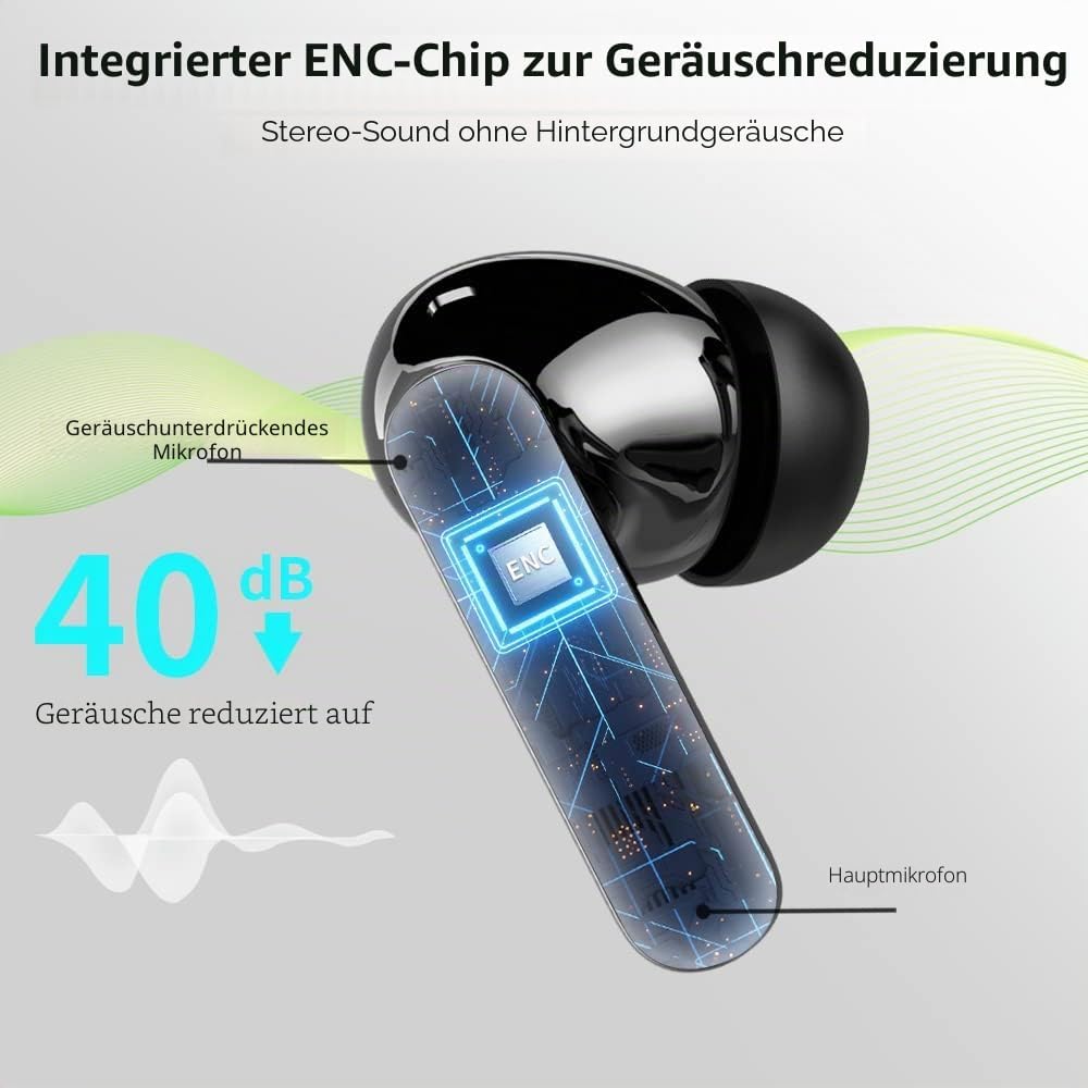 Btootos Bluetooth 5.3 In-Ear Kopfhoerer Sport ENC 40h Akkulaufzeit LED Anzeige Hi