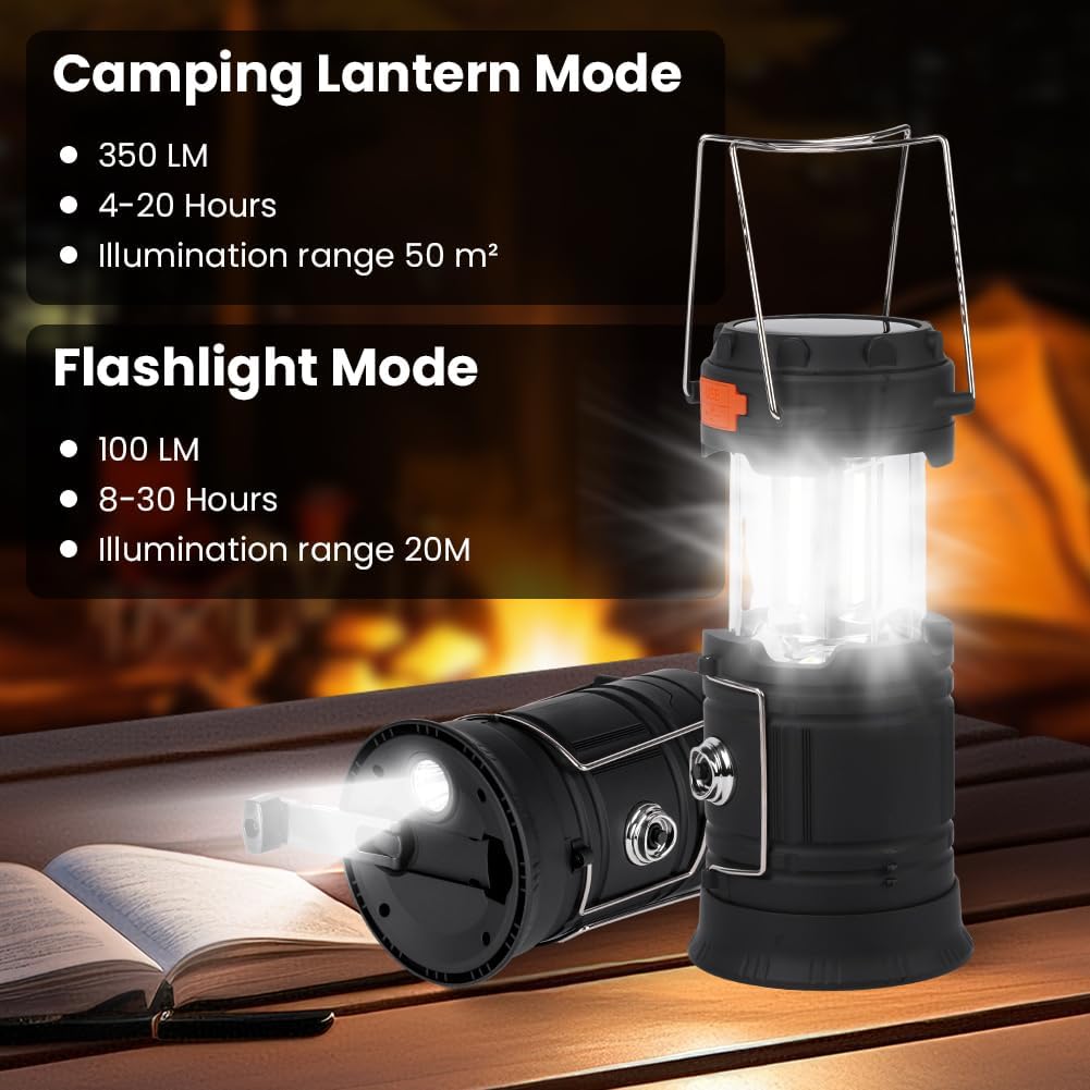 HOTUT Solar Campinglampe 3200 mAh faltbar LED mit Handkurbel USB Wasserdicht