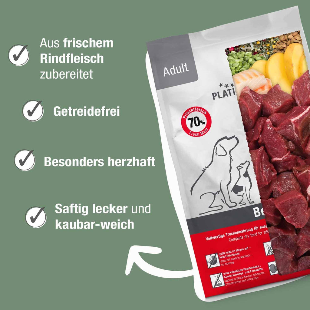 PLATINUM Adult Hundefutter Beef 5 kg Trockenfutter aus Fleischsaftgarung