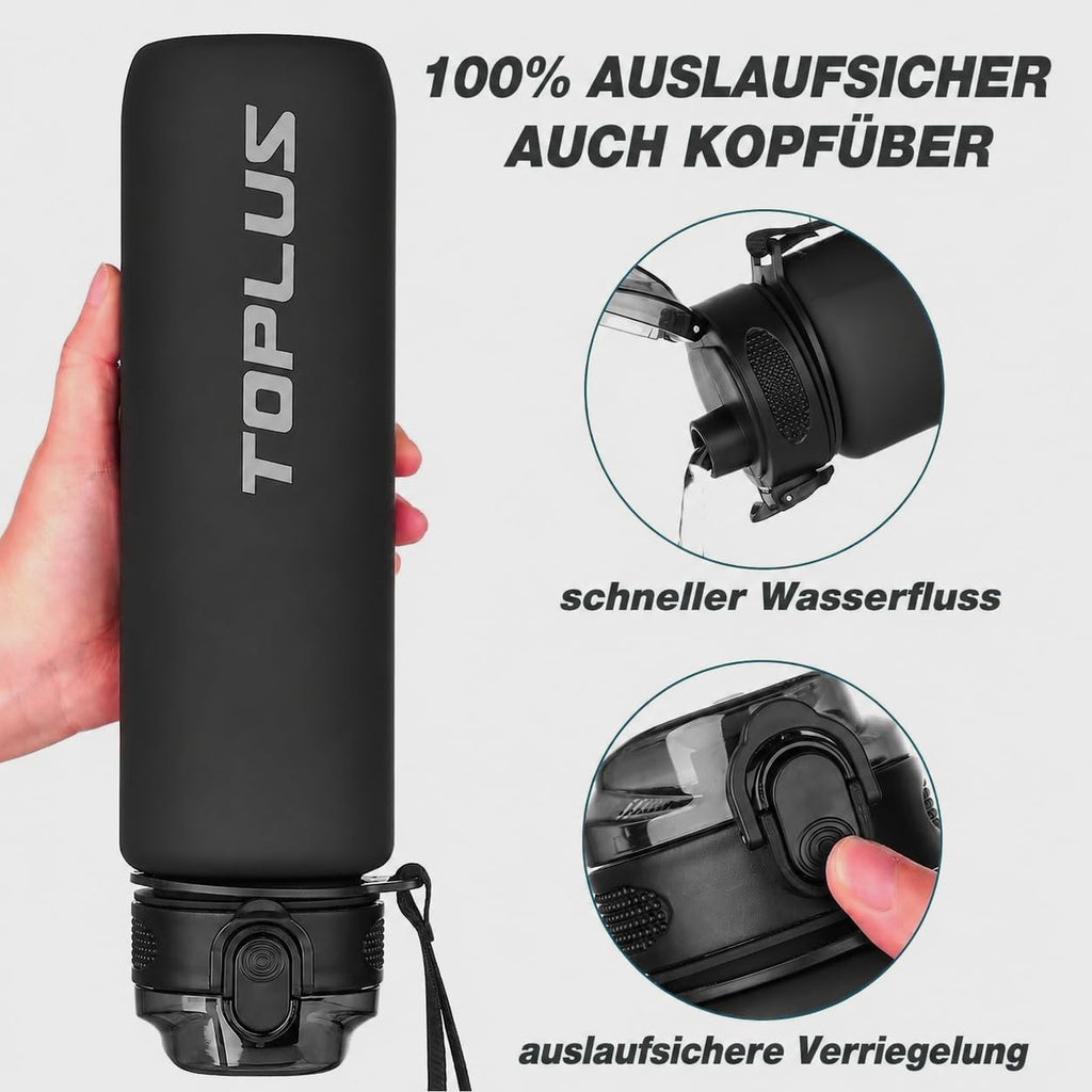 TOPLUS Sport-Trinkflasche BPA-frei leicht stossfest schwarz